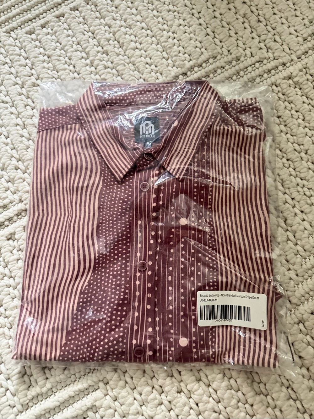 Casual Maroon Striped & Dot Button-Down Shirt